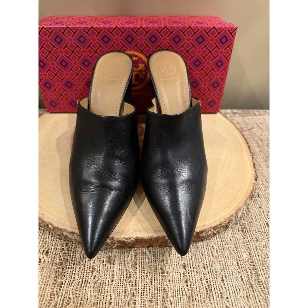 Tory Burch Penelope Black Mule Pumps Pointed Toe‎ Shoes in Black Size 10 369$